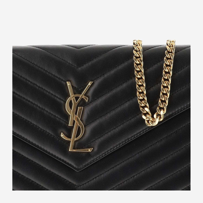 Saint Laurent Chevron-Quilted Lamb Leather Clutch — Black