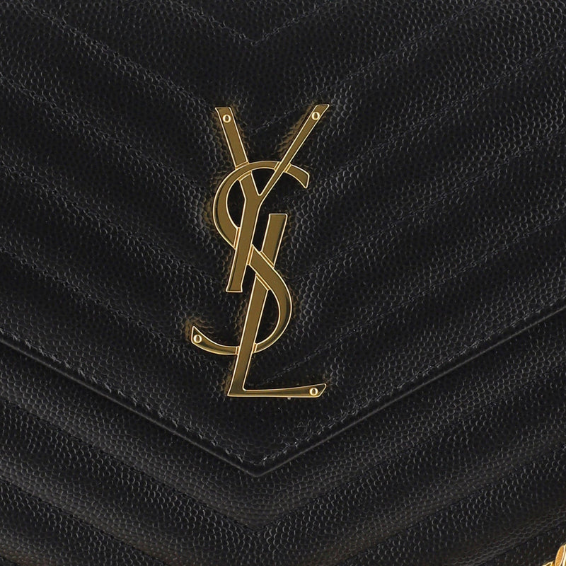 Saint Laurent Quilted Calfskin With Chain Strap Wallet — Black Leather