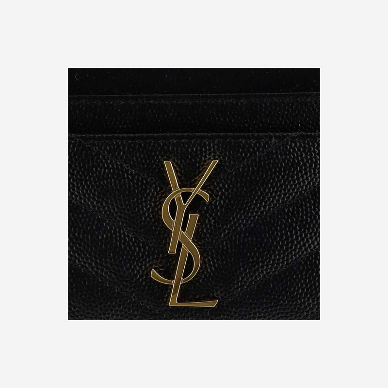 Saint Laurent Cassandre Card Case — Black Leather Cases