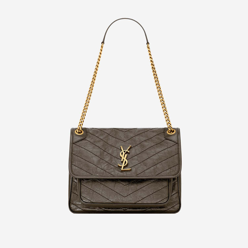 Saint Laurent Niki Shoulder Bag — Khaki Leather