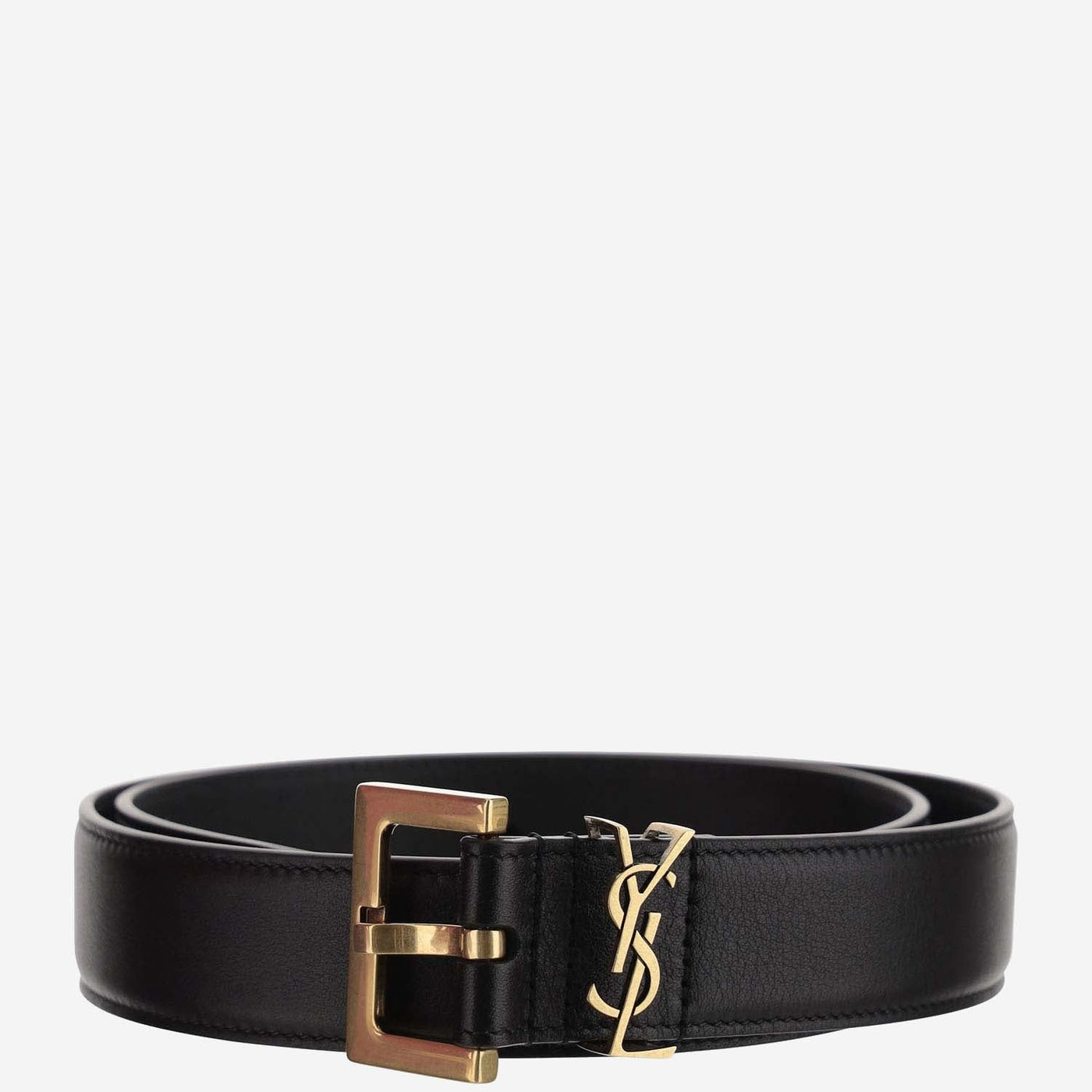 Saint Laurent Cassandre Belt — Black Calfskin
