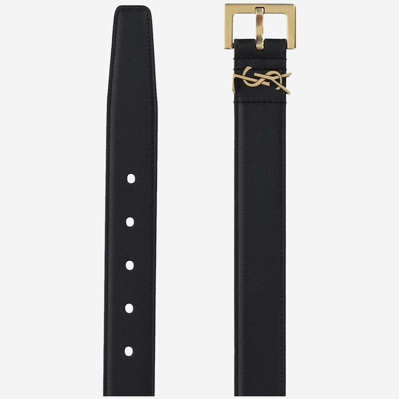 Saint Laurent Cassandre Belt — Black Calfskin