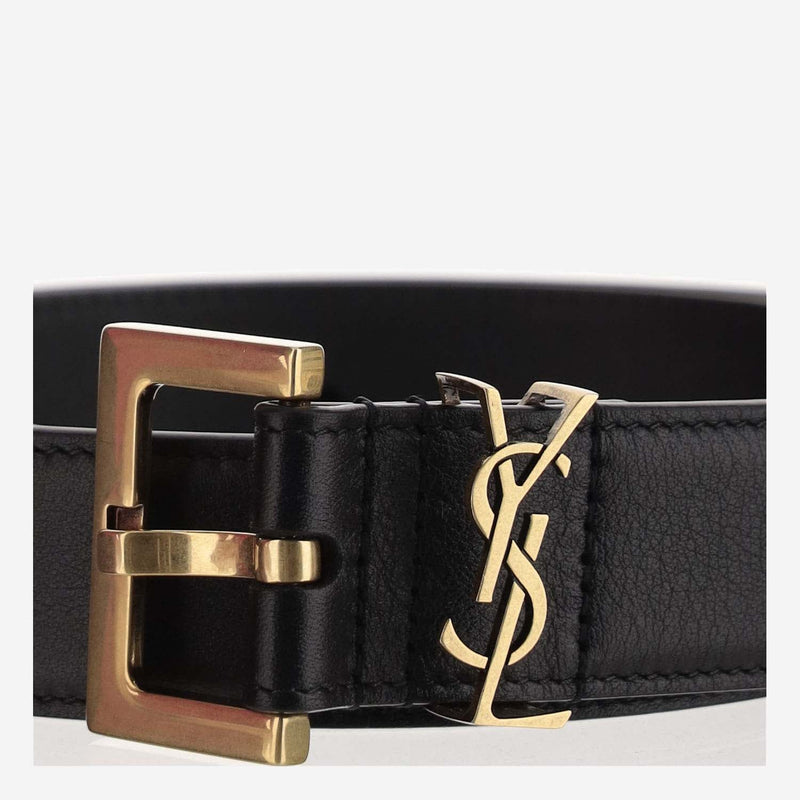 Saint Laurent Cassandre Belt — Black Calfskin