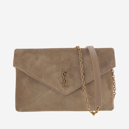 Saint Laurent Ysl Shoulder Bag — Beige Suede