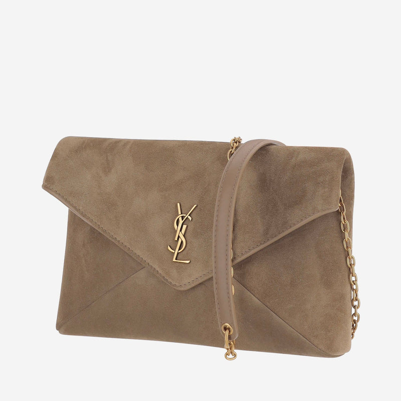 Saint Laurent Ysl Shoulder Bag — Beige Suede