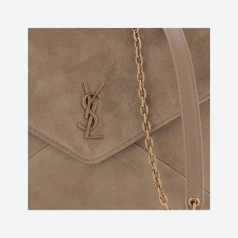 Saint Laurent Ysl Shoulder Bag — Beige Suede