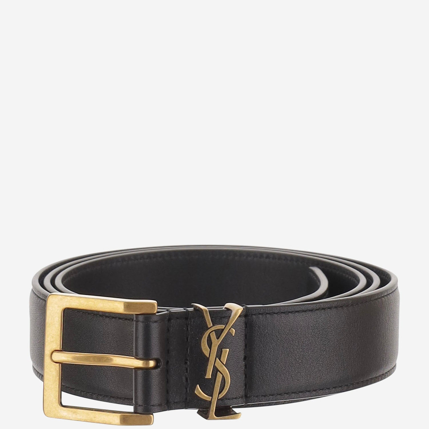 Saint Laurent Cassandre Vadim Belt — Black Leather