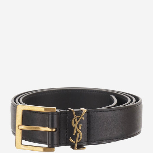 Saint Laurent Cassandre Vadim Belt — Black Leather