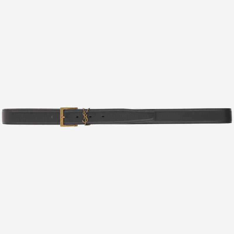 Saint Laurent Cassandre Vadim Belt — Black Leather