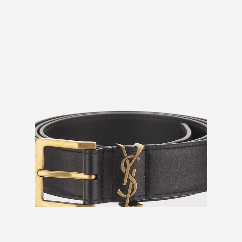 Saint Laurent Cassandre Vadim Belt — Black Leather
