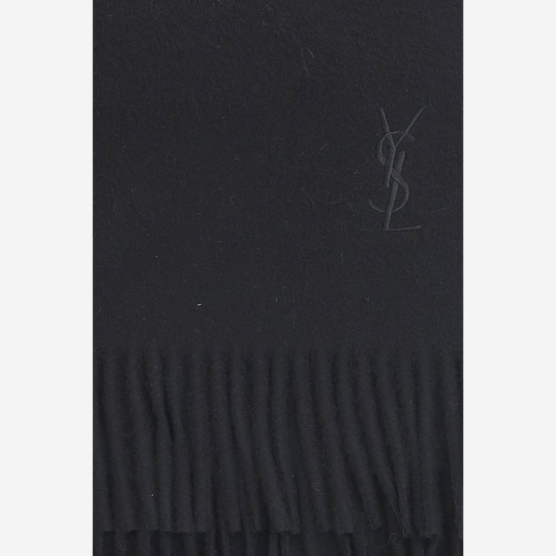 Saint Laurent Cashmere Logo Scarf — Black Scarfs