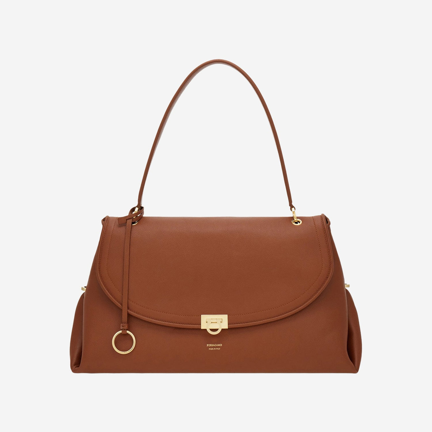 Ferragamo Embossed Calf Leather Shoulder Bag — Brown