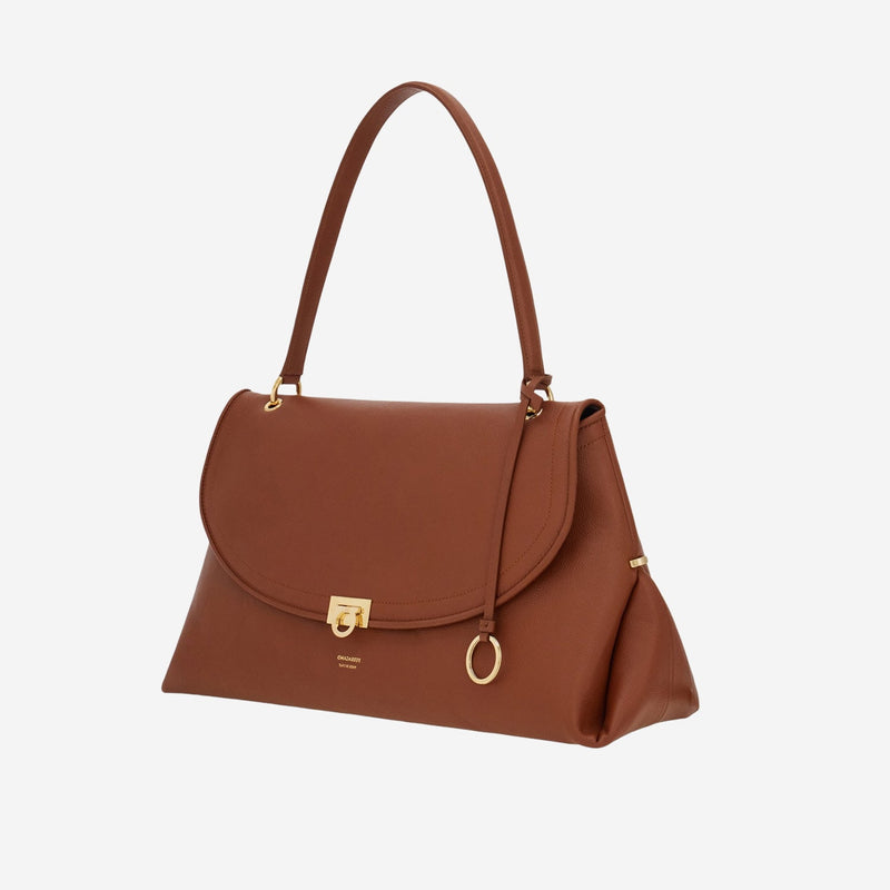 Ferragamo Embossed Calf Leather Shoulder Bag — Brown