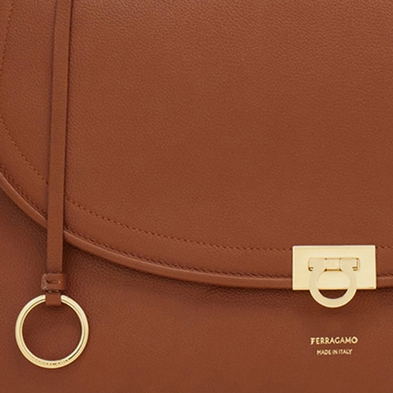 Ferragamo Embossed Calf Leather Shoulder Bag — Brown