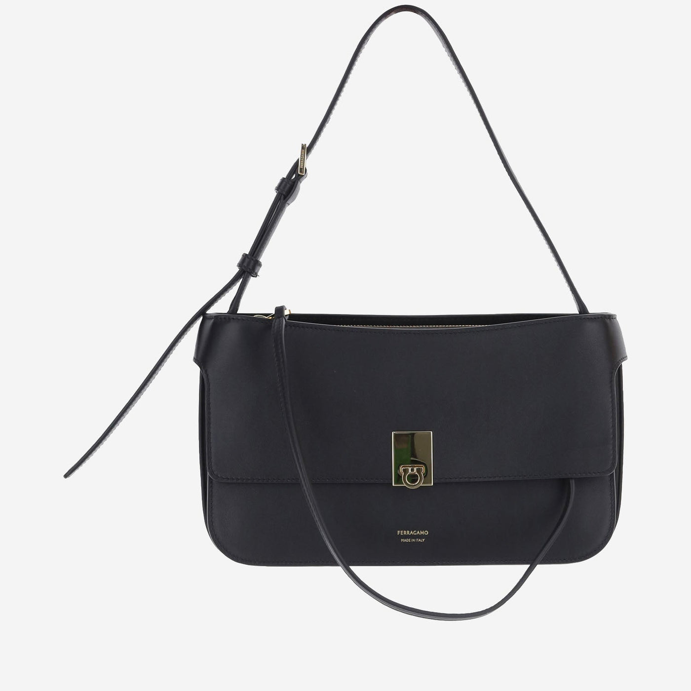 Ferragamo Calf Leather Flap Shoulder Bag — Black