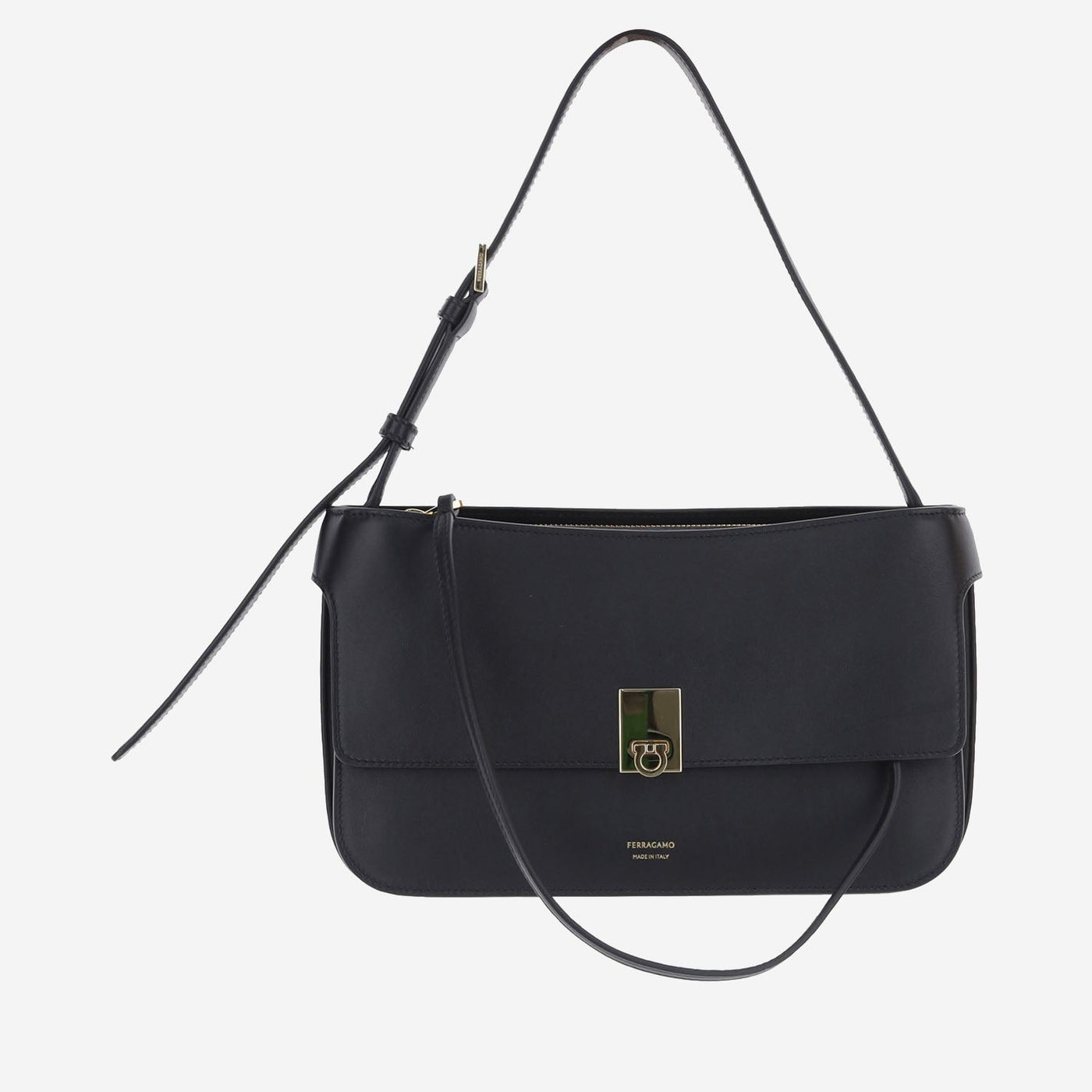 Ferragamo Cara Shoulder Bag — Black Calf Leather