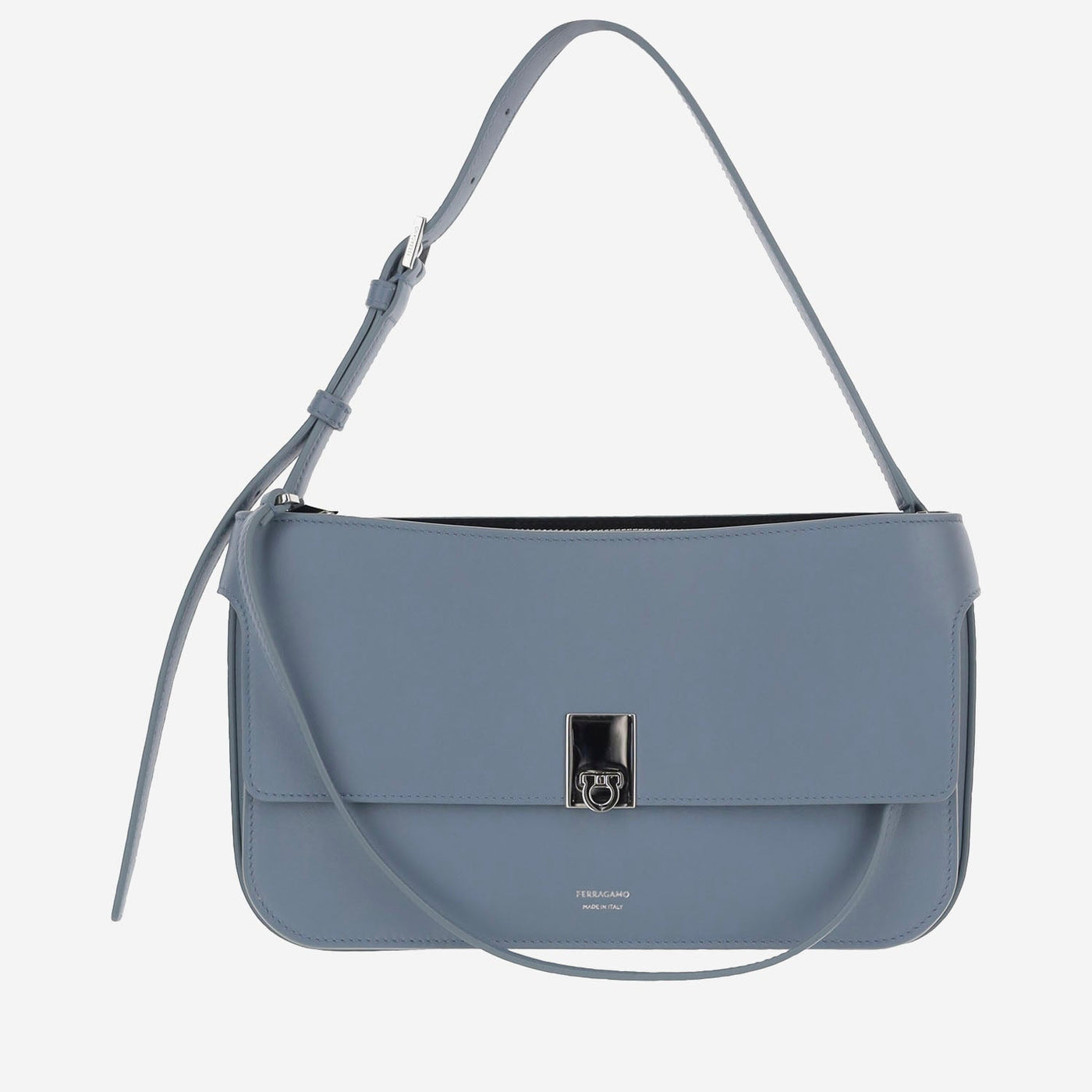 Ferragamo Hug Shoulder Bag — Gray Calf Leather