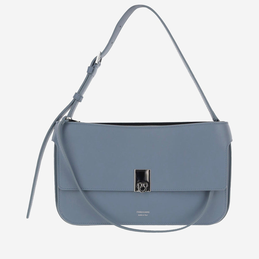 Ferragamo Hug Shoulder Bag — Gray Calf Leather
