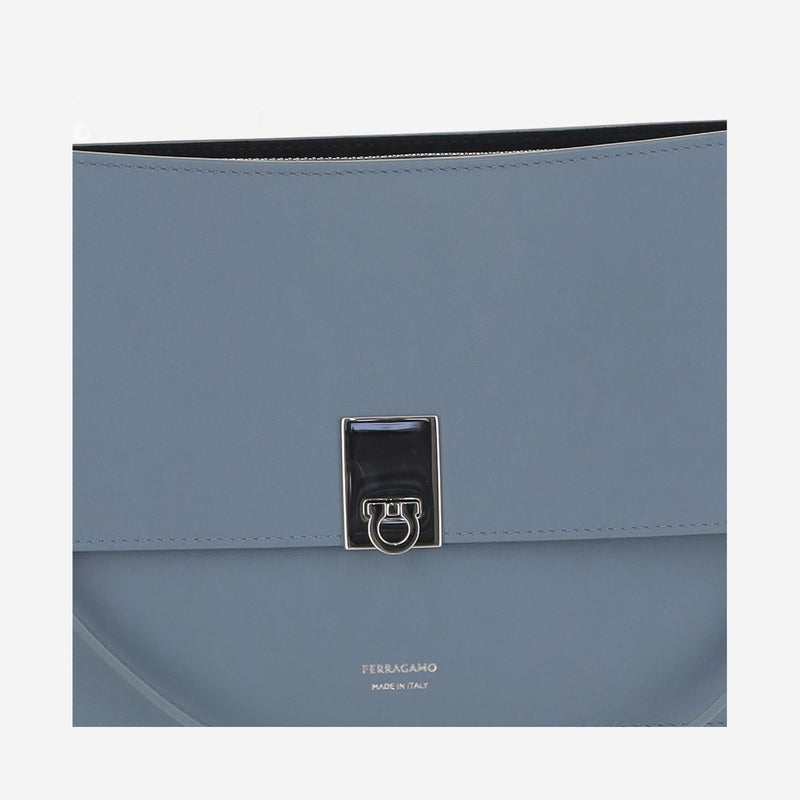 Ferragamo Hug Shoulder Bag — Gray Calf Leather