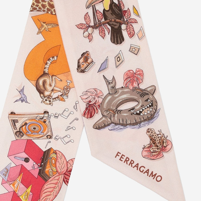 Ferragamo Silk Bandeau Jungle Party Print Scarf — Multicolor Scarfs