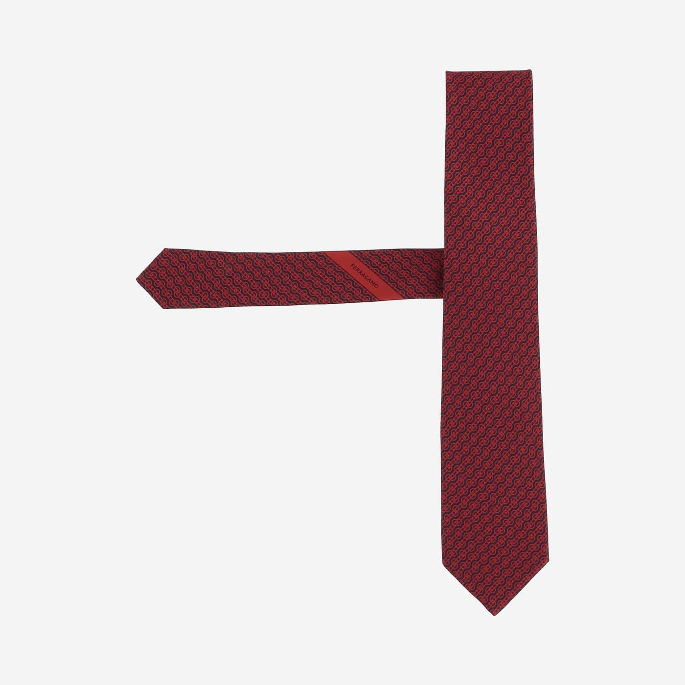 Ferragamo Silk Geometric Pattern Necktie — Red Neckties