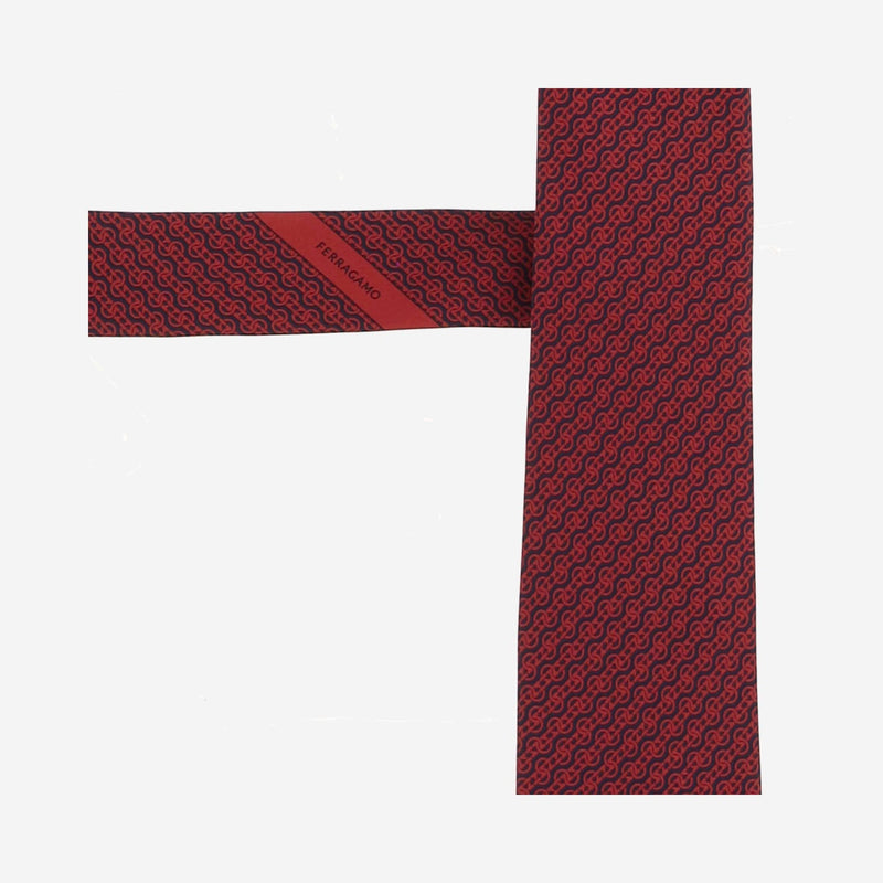 Ferragamo Silk Geometric Pattern Necktie — Red Neckties