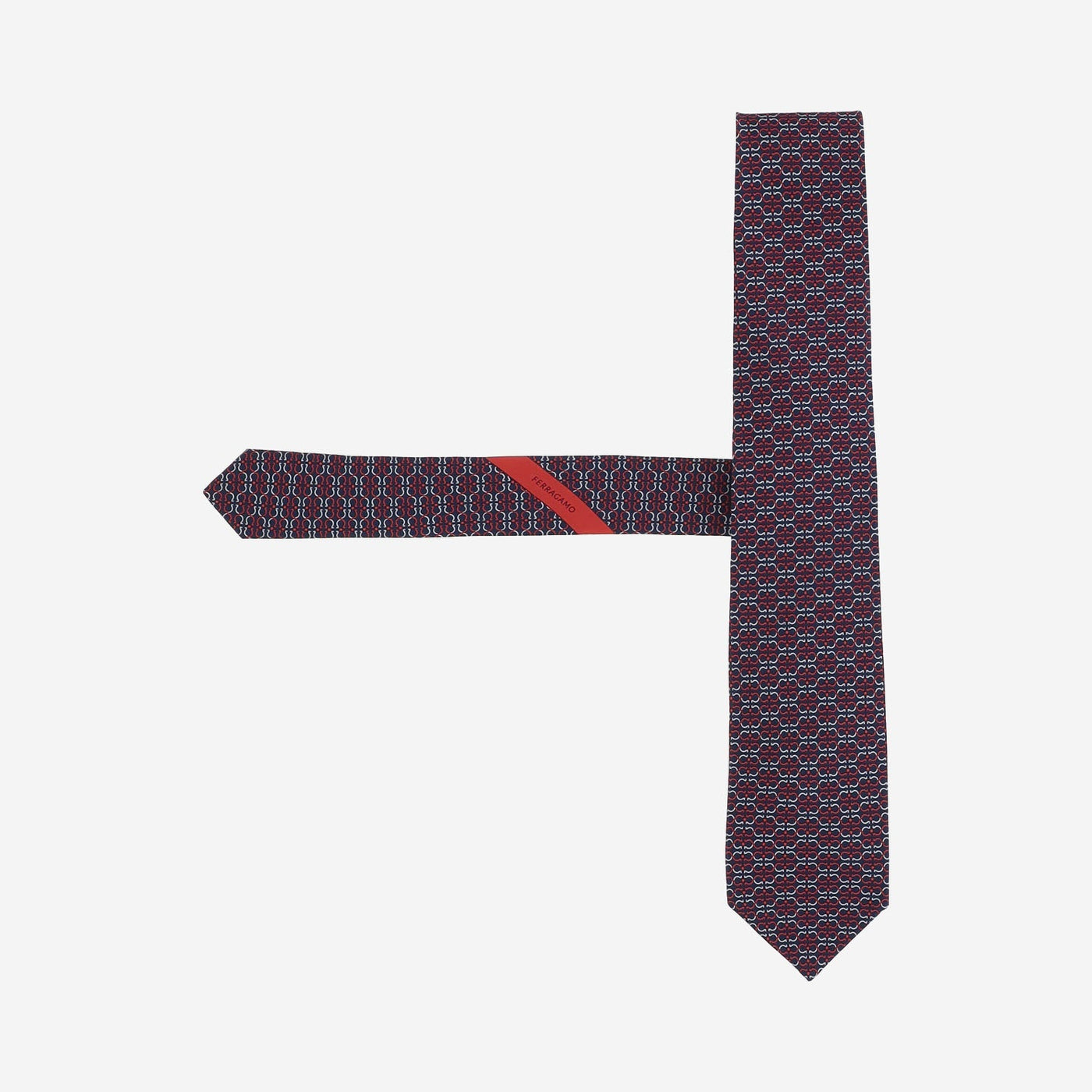 Ferragamo Silk Geometric Jacquard Necktie — Navy Neckties