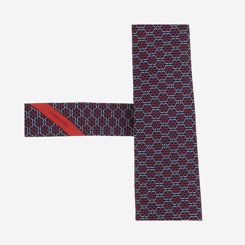 Ferragamo Silk Geometric Jacquard Necktie — Navy Neckties
