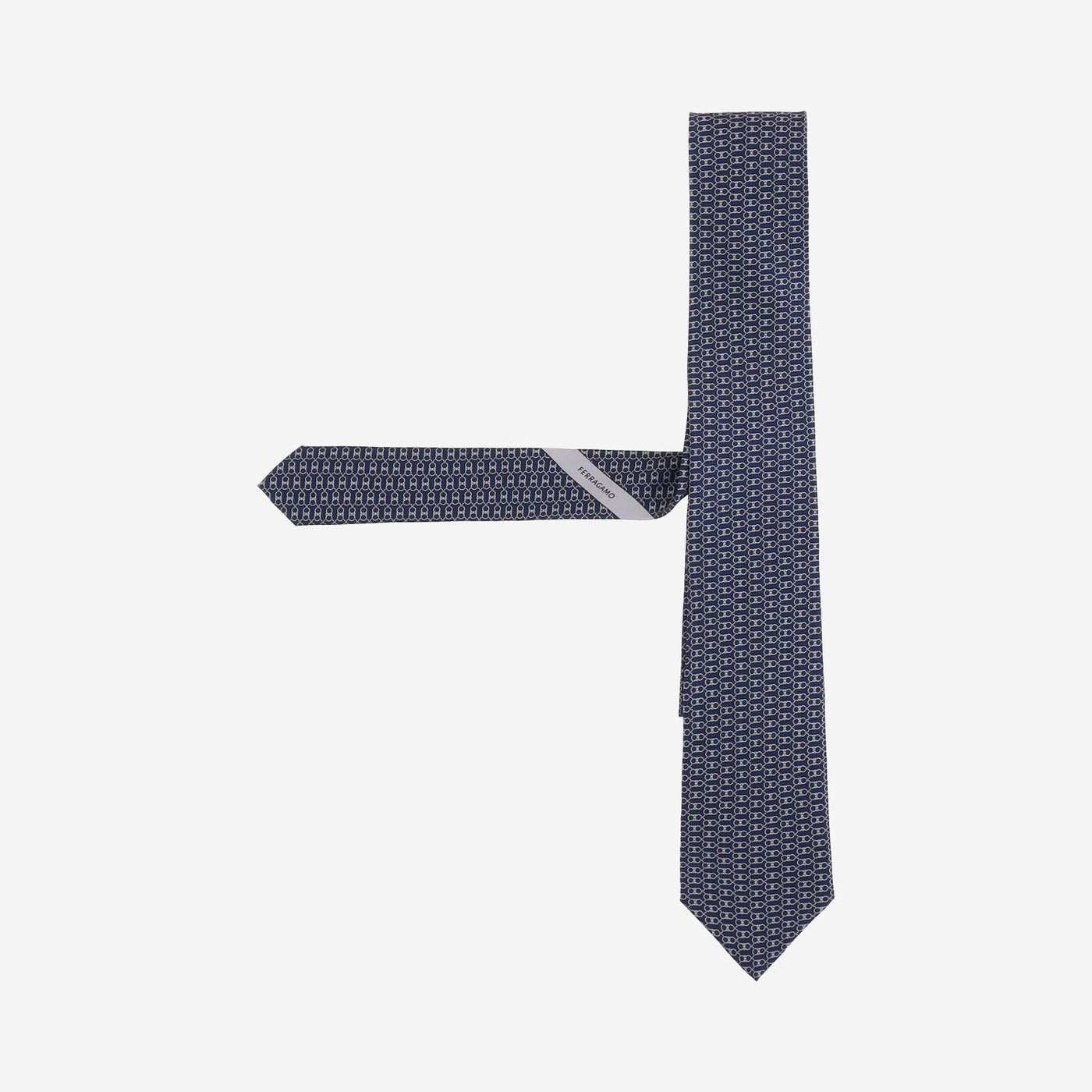 Ferragamo Silk Patterned Necktie — Navy Neckties