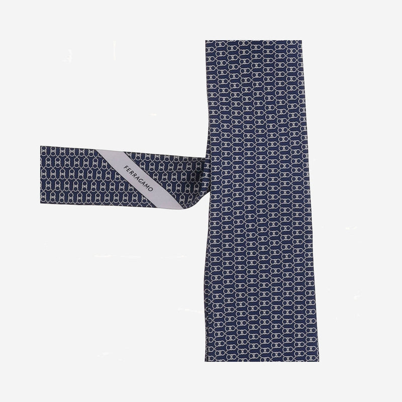 Ferragamo Silk Patterned Necktie — Navy Neckties