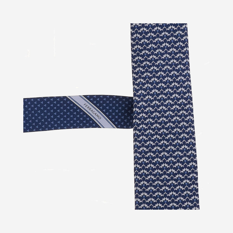 Ferragamo Patterned Silk Necktie — Blue Neckties