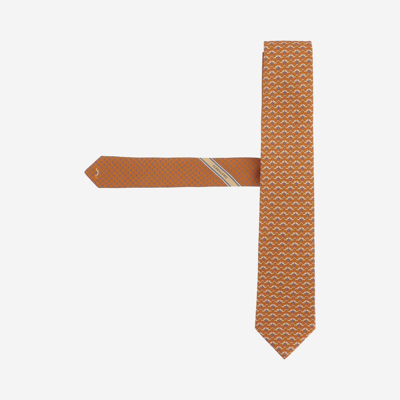 Ferragamo Patterned Silk Necktie — Orange Neckties