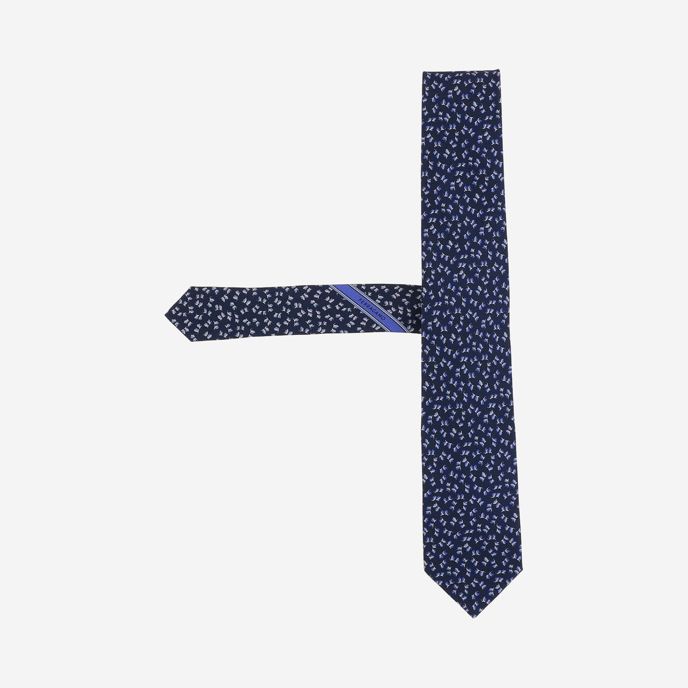 Ferragamo Silk Patterned Necktie — Navy Neckties