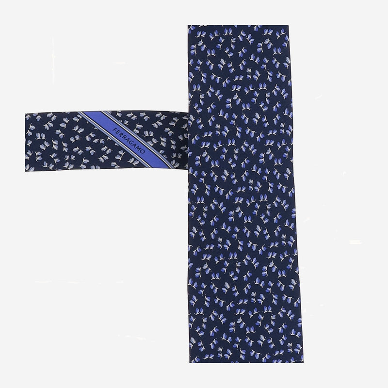 Ferragamo Silk Patterned Necktie — Navy Neckties