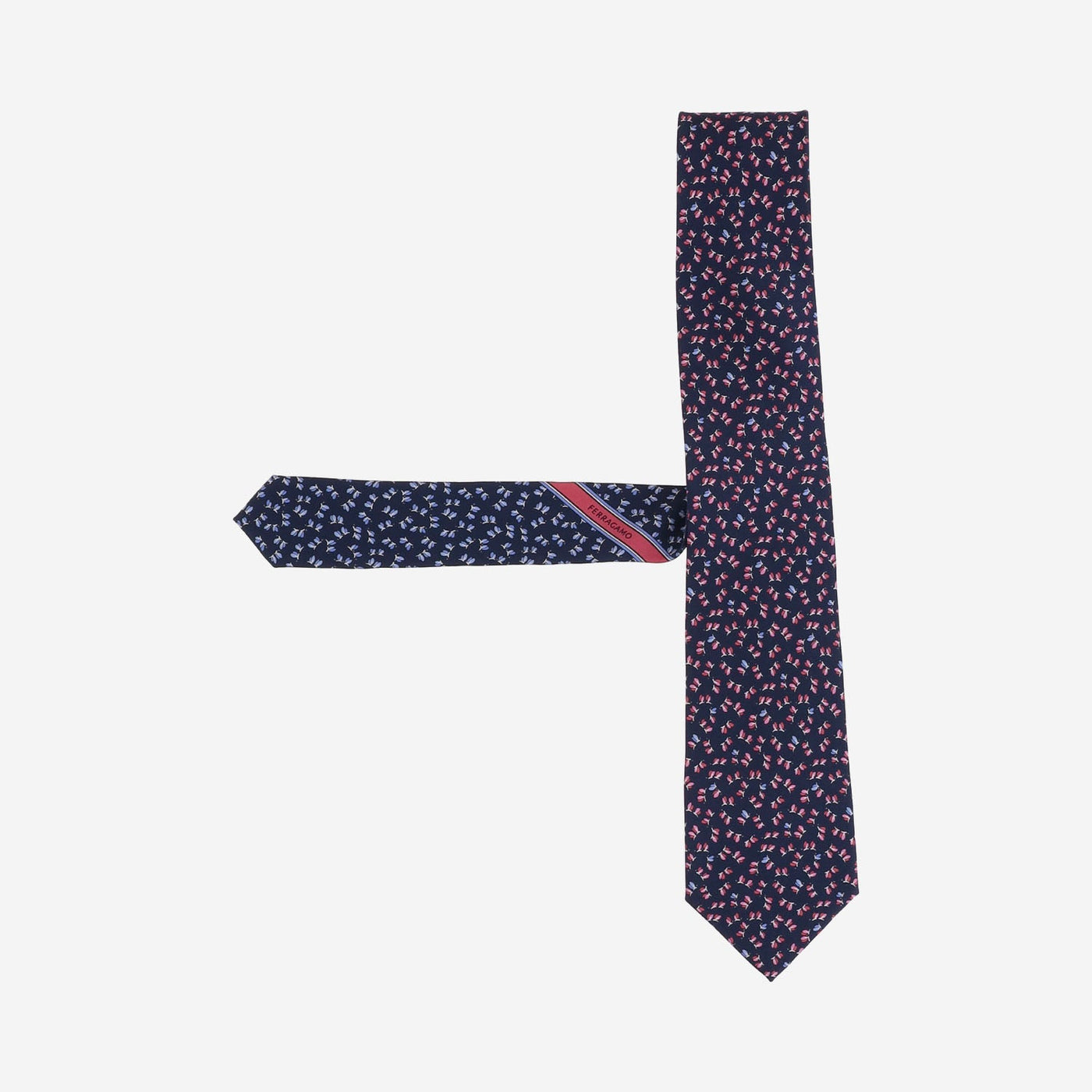 Ferragamo Patterned Silk Necktie — Navy Neckties
