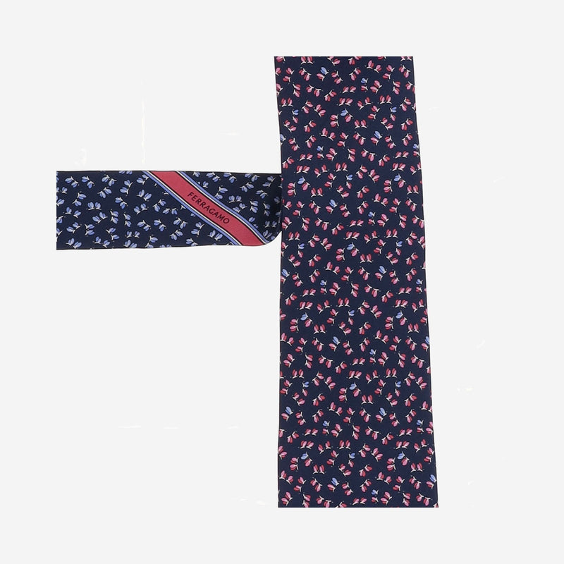 Ferragamo Patterned Silk Necktie — Navy Neckties
