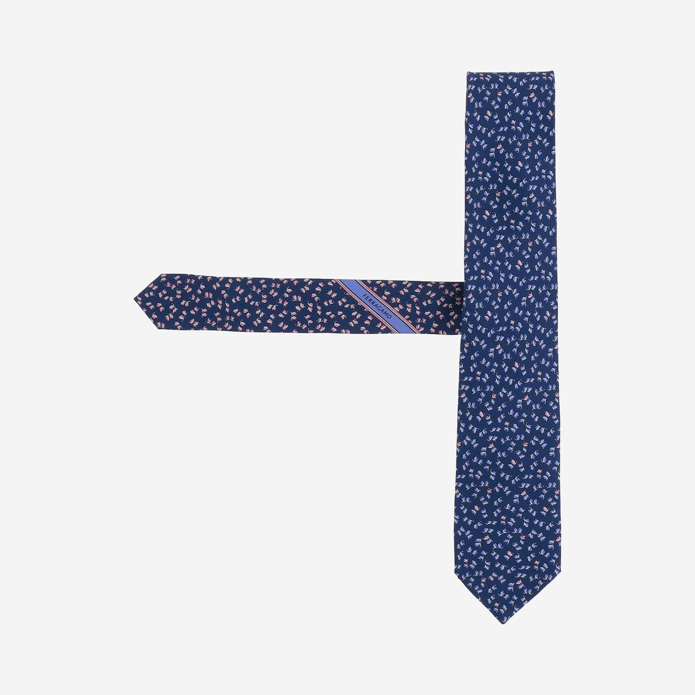 Ferragamo Patterned Silk Necktie — Navy Neckties