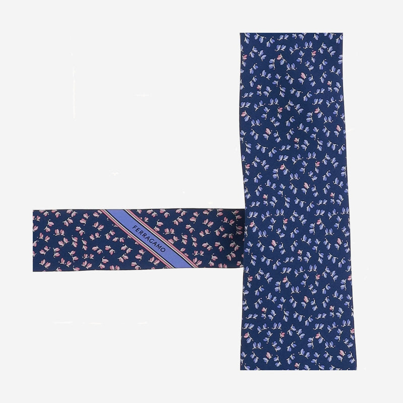 Ferragamo Patterned Silk Necktie — Navy Neckties
