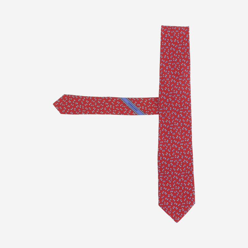 Ferragamo Silk With Printed Motif Necktie — Red Neckties