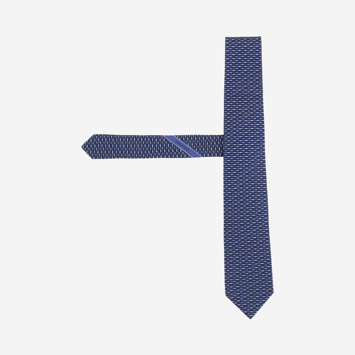 Ferragamo Silk Patterned Necktie — Navy Neckties
