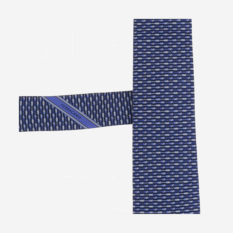 Ferragamo Silk Patterned Necktie — Navy Neckties
