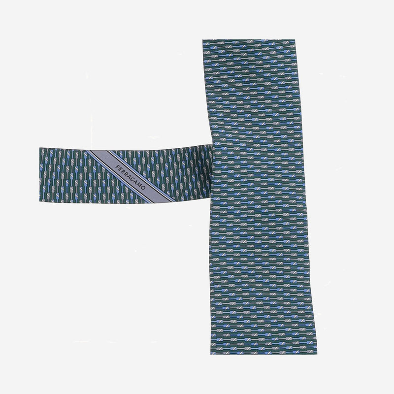 Ferragamo Printed Silk Necktie — Blue Neckties