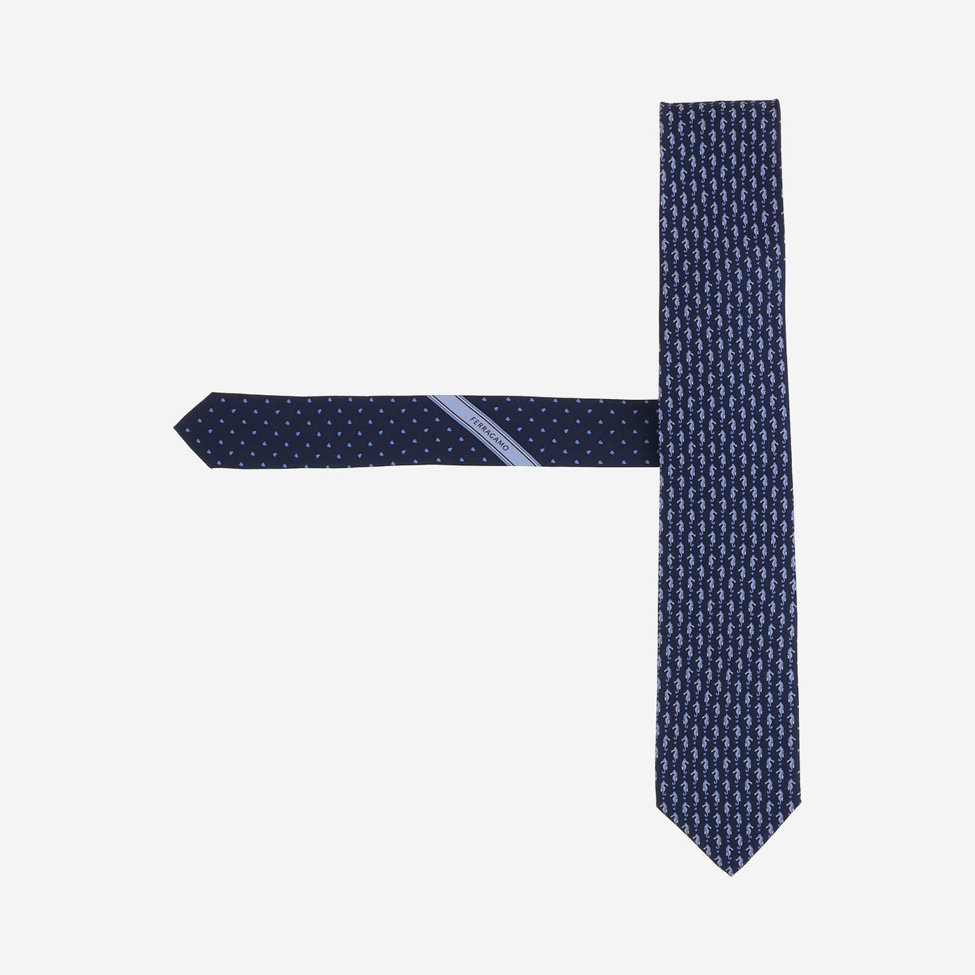 Ferragamo Silk Printed Necktie — Navy Neckties