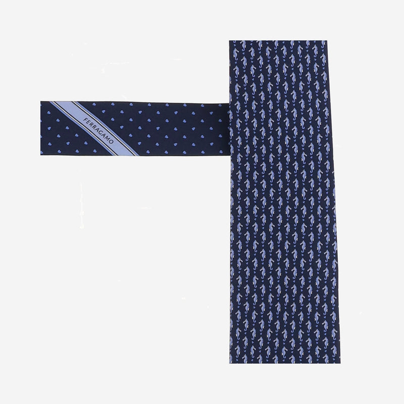 Ferragamo Silk Printed Necktie — Navy Neckties