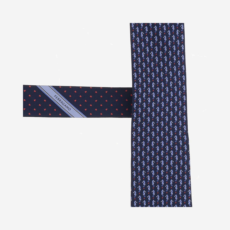 Ferragamo Silk Fantasia Motif Necktie — Navy Neckties