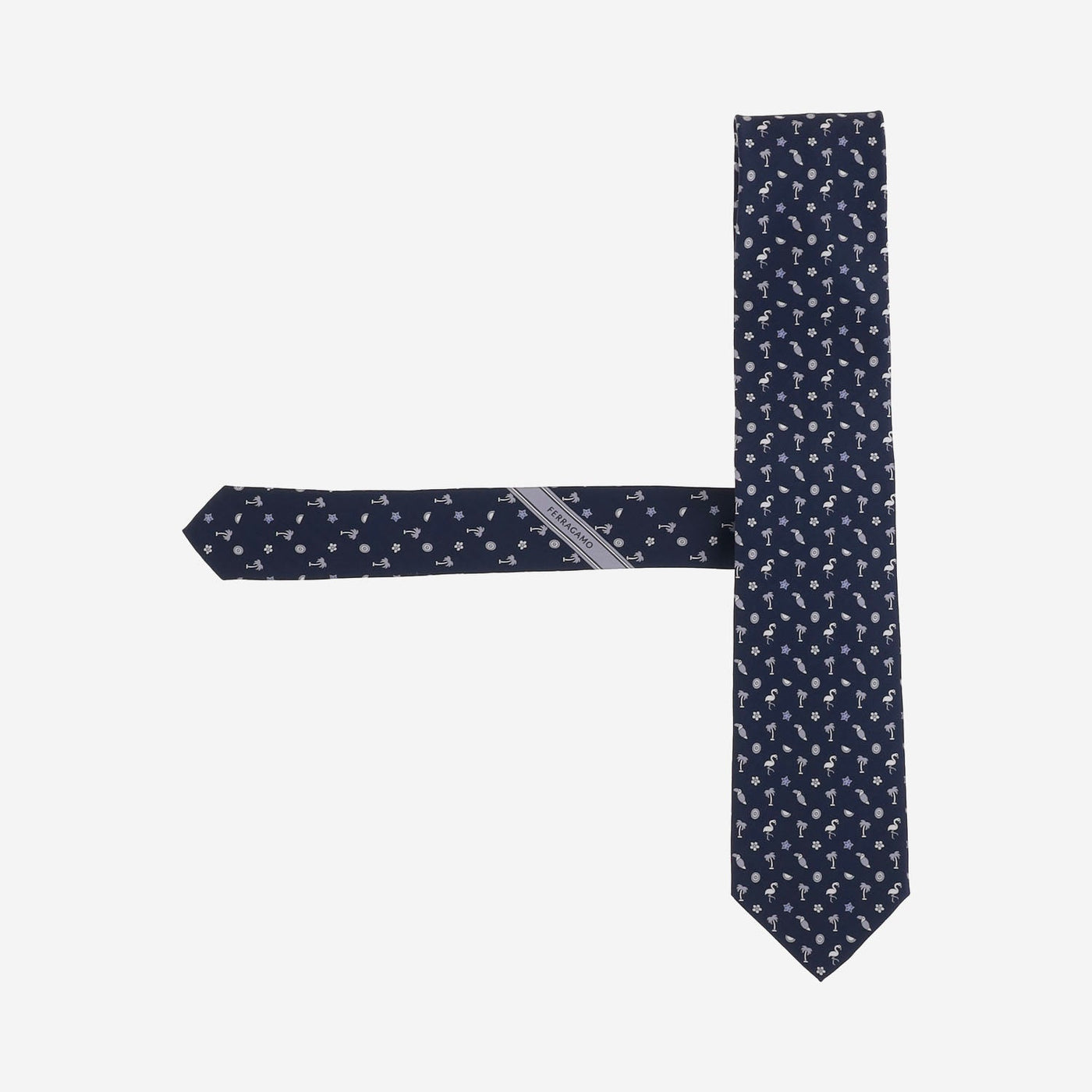 Ferragamo Patterned Silk Necktie — Navy Neckties