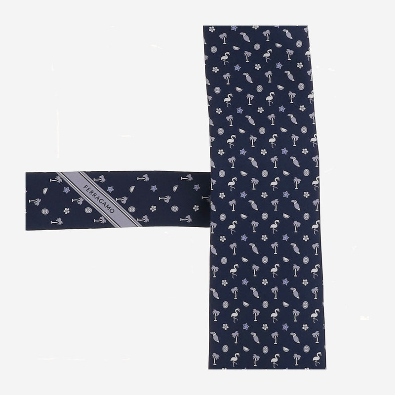 Ferragamo Patterned Silk Necktie — Navy Neckties