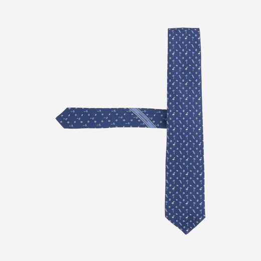 Ferragamo Silk Printed-Motif Necktie — Blue Neckties