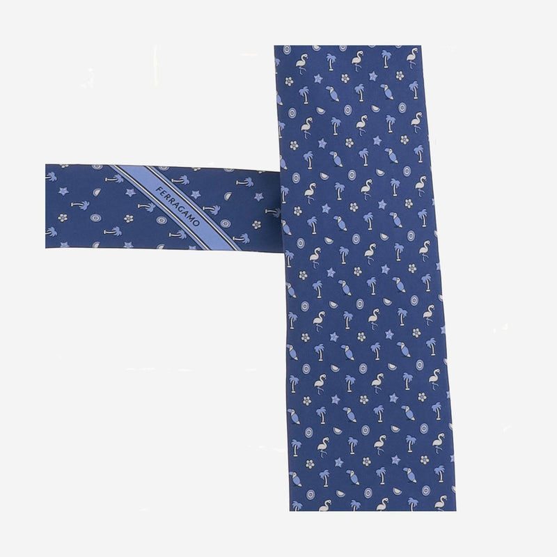 Ferragamo Silk Printed-Motif Necktie — Blue Neckties