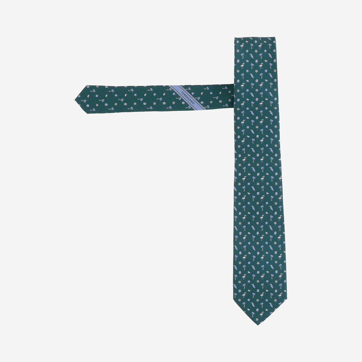 Ferragamo Patterned Silk Necktie — Green Neckties